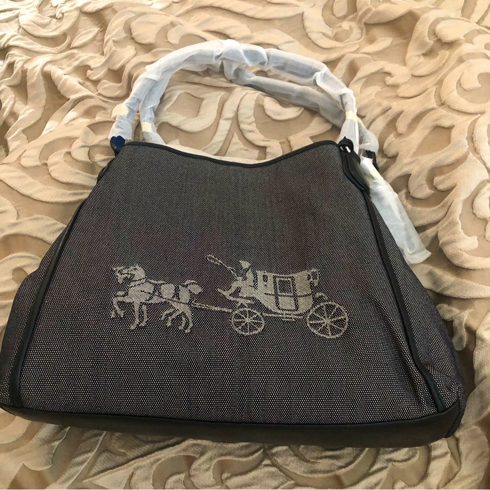 🌺 New🌺 Coach Edie Bag Black Leather, Black & Chalk Canvas, Silver Hardware